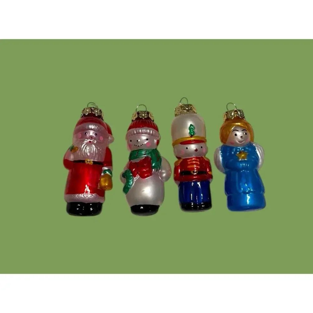 Vtg‎ Silvestri Set Of 4 Glass Christmas Ornament Santa Snowman Angel Nutcracker
